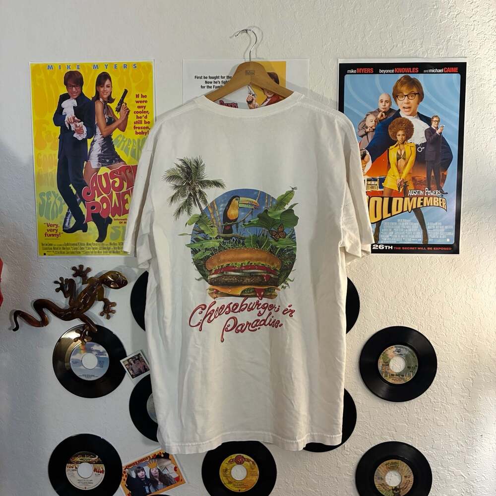 Vintage 1985 Caribbean Soul Cheeseburgers in Paradise Tropical Burger T-Shirt XL